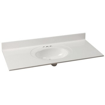 Foremost WS-2249 Vanity Top, 49 in OAL, 22 in OAW, Marble, Solid White, Oval Bowl, Countertop Edge