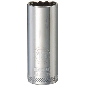 DEWALT DWMT74507OSP Drive Socket, 15 mm Socket, 3/8 in Drive, 12-Point, Vanadium Steel, Polished Chrome