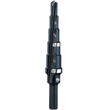 Milwaukee 48-89-9202 Step Drill Bit, 3/16 to 1/2 in Dia, 3-5/64 in OAL, 2-Flute, 1/4 in Dia Shank, Flat Shank