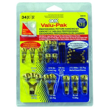 OOK 50918 Picture Hanging Kit, 5 to 100 lb, Steel, Brass, Gold