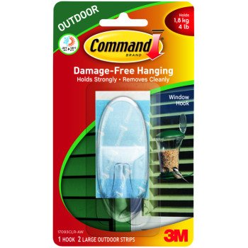 Command 17093CLR-AW Window Hook, 4 lb, 1-Hook, Plastic, Clear