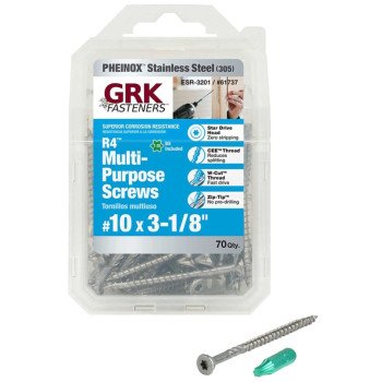 GRK Fasteners 61737 Framing and Decking Screw, #10 Thread, 3-1/8 in L, W-Cut Thread, Flat Head, Star Drive, 70 PK