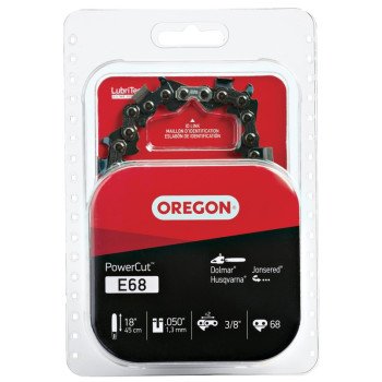 Oregon PowerCut E68 Chainsaw Chain, 18 in L Bar, 0.05 Gauge, 3/8 in TPI/Pitch, 68-Link