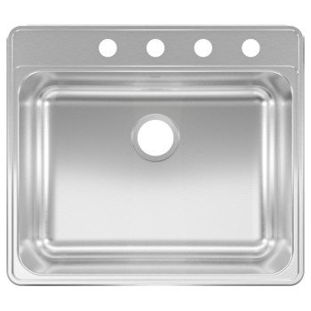 Kindred CSLA2522-8-4-CBN Kitchen Sink, 25 in OAW, 8 in OAD, 22 in OAH, Stainless Steel, Topmount/Drop-In, 1-Bowl