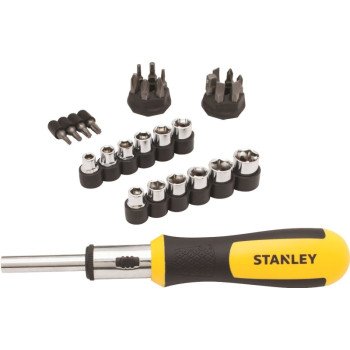 STANLEY 54-925 Multi-Bit Ratcheting Screwdriver Set, 8-3/4 in OAL, Ergonomic Handle