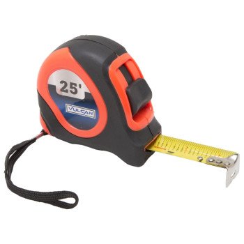 Vulcan 26-7.5X25-R Tape Measure, 25 ft L Blade, 1 in W Blade, Steel Blade, ABS Plastic Case, Orange Case