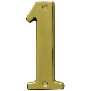 Hy-Ko Prestige Series BR-51PB/1 House Number, Character: 1, 5 in H Character, Brass Character, Brass