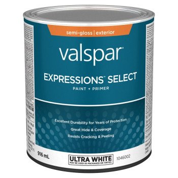 Expressions Select 029.1046002.005 Exterior Latex Paint and Primer, Acrylic, Semi-Gloss, Ultra White, 1 qt