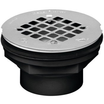 Oatey 42093 Shower Drain, ABS, Black, Specifications: Snap-In Cover Design, Solvent Weld Connection, Round Shape