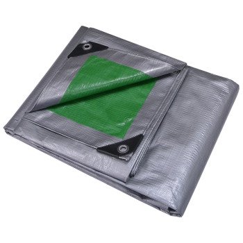 ProSource T2030GS140 Tarpaulin, 30 ft L, 20 ft W, 8 mil Thick, Polyethylene, Green/Silver