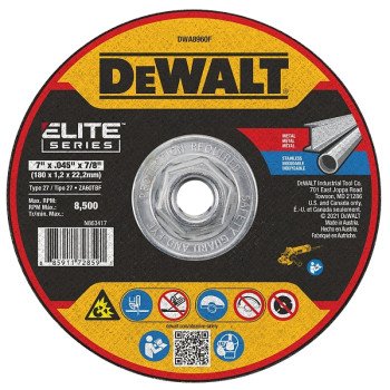 DEWALT ELITE Series DWA8960F Cutting Wheel, 7 in Dia, 0.045 in Thick, 7/8 in Arbor, 60 Grit, Zirconia Alumina Abrasive