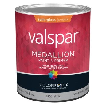 Valspar 027.0004300.005 Exterior House Paint, Semi-Gloss, White, 1 qt