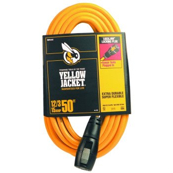 CCI 2737 Extension Cord, 12 AWG Cable, 50 ft L, 15 A, 125 V, Yellow