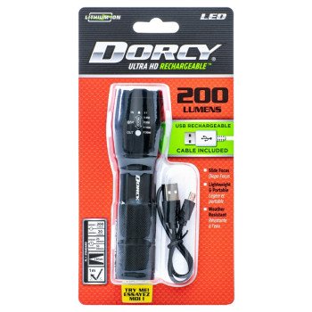 Dorcy Ultra HD Series 41-4379 Flashlight, Lithium-Ion, Rechargeable Battery, 200 Lumens Lumens, Flood, Spot Beam, Black