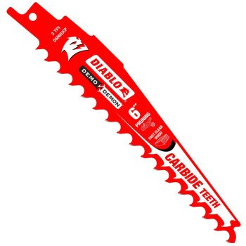 Diablo DS0603CP Reciprocating Saw Blade, Applicable Materials: Wood, 6 in L, 3 TPI, Carbide Cutting Edge, 1/PK