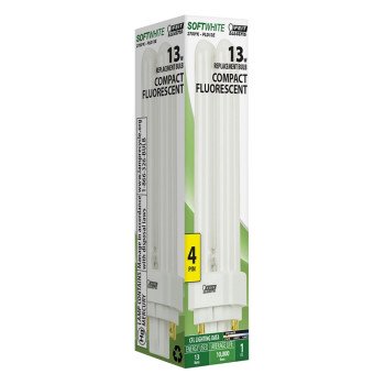 Feit Electric PLD13E Fluorescent Bulb, 13 W, PL Lamp, G24Q-1 Lamp Base, 850 Lumens, 2700 K Color Temp