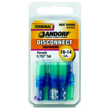 Jandorf 60862 Disconnect Terminal, 16 to 14 AWG Wire, Copper Contact, Blue, 5/PK