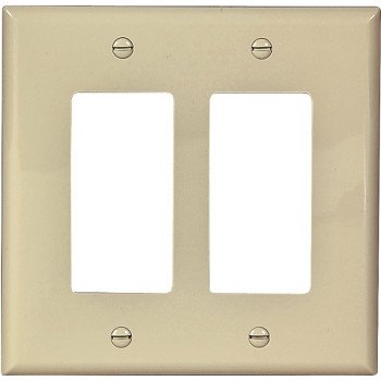 Eaton Wiring Devices PJ262V Wallplate, 4-1/2 in L, 4.56 in W, 2 -Gang, Polycarbonate, Ivory, High-Gloss