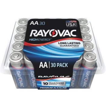 Rayovac 815-30PPTK Battery, 1.5 V Battery, 750 mAh, AA Battery, Alkaline, 30/PK