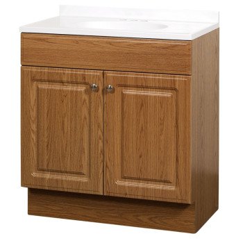 Zenna Home RBC30KK 2-Door Raised Panel Vanity with Top, Wood, Oak, Cultured Marble Sink, White Sink, 1/EA