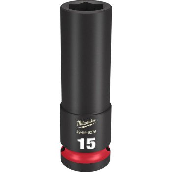 Milwaukee SHOCKWAVE Impact Duty Series 49-66-6276 Deep Impact Socket, 15 mm Socket, 1/2 in Drive, Square Drive, 6-Point