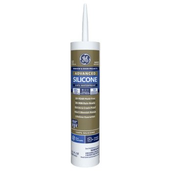 GE Advanced Silicone 2 2811093 Window & Door Sealant, White, 24 hr Curing, 10.1 fl-oz Cartridge