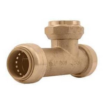 SharkBite UR3486A Center Slip Tee, 3/4 x 3/4 x 3/4 in, PTC x FNPT x PTC, Brass, 200 psi Pressure