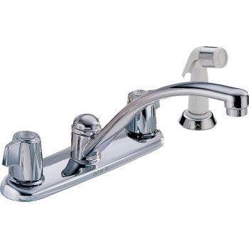 Delta Classic Series 2400LF Kitchen Faucet with Side Sprayer, 1.8 gpm, 2-Faucet Handle, Brass, Chrome Plated, Deck