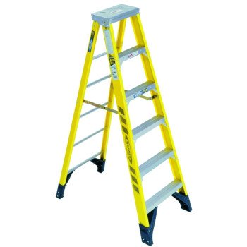 Werner 7306 Step Ladder, 6 ft H, Type IAA Duty Rating, Fiberglass, 375 lb, 5 -Step, 10 ft Max Reach