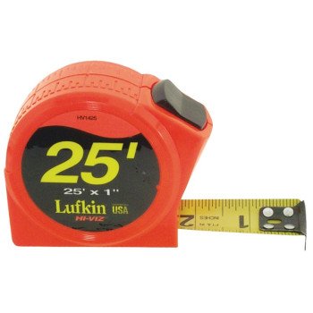 Crescent Lufkin PHV1425N Tape Measure, 25 ft L Blade, 1 in W Blade, Chrome Case, Orange Case