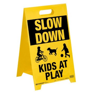 Hy-Ko PFS-KID Sign Stand, SLOW KIDS AT PLAY, Black/Yellow Legend, Plastic