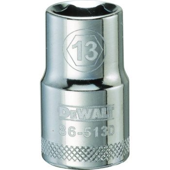 DEWALT DWMT86513OSP Drive Socket, 13 mm Socket, 1/2 in Drive, 6-Point, Vanadium Steel, Polished Chrome