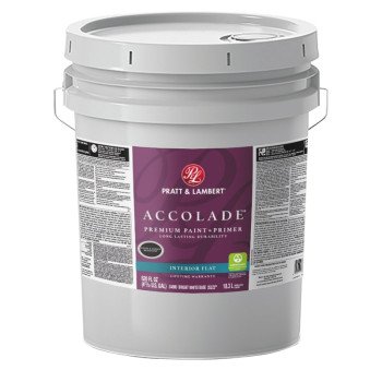 Pratt & Lambert Accolade 0000Z4680-20 Interior Paint, Flat Sheen, Bright White, 5 gal, 400 sq-ft Coverage Area