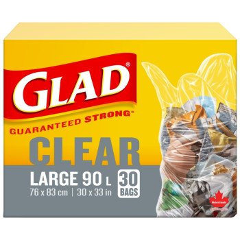 Glad 30303 Garbage Bag, L, 90 L, Clear