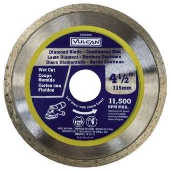 Vulcan 932031OR Continuous Diamond Blade, 4-1/2 in Dia, 7/8 in Arbor