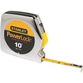 STANLEY 33-115 Pocket Measuring Tape, 10 ft L Blade, 1/4 in W Blade, Steel Blade, ABS Case, Chrome Case