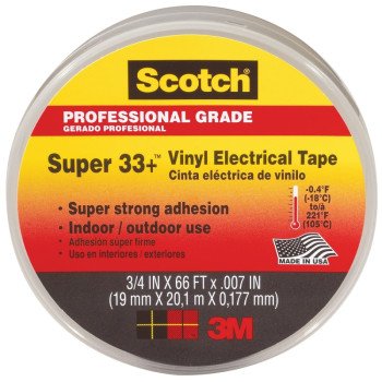 Scotch 06132 Electrical Tape, 66 ft L, 3/4 in W, PVC Backing, Black