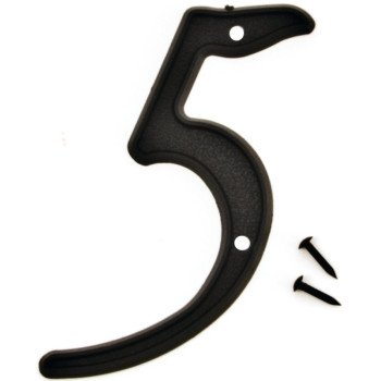 Hy-Ko PN-29/5 House Number, Character: 5, 4 in H Character, Black Character, Plastic