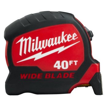 Milwaukee 48-22-0240 Tape Measure, 40 ft L Blade, 1-19/64 in W Blade, Steel Blade, ABS Case, Black/Red Case