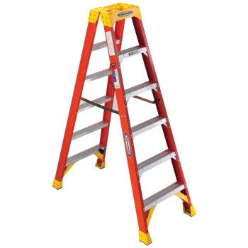 Werner T6200 Series T6206 Twin Ladder, 6 ft H, Type IA Duty Rating, Fiberglass, 300 lb, 5-Step, 10 ft Max Reach