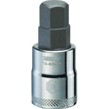 DEWALT DWMT74635OSP Fractional Hex Bit Socket, 1/2 in Tip, 3/8 in Drive, Polished Chrome Vanadium, 1-31/32 in OAL