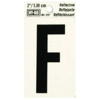 Hy-Ko RV-25/F Reflective Letter, Character: F, 2 in H Character, Black Character, Silver Background, Vinyl