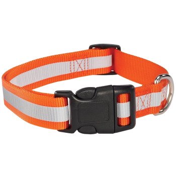 Guardian Gear ZA984 14 69 Reflective Dog Collar, Buckle Link, 14 to 20 in L, 5/8 in W, Nylon, Orange