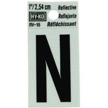 Hy-Ko RV-15/N Reflective Letter, Character: N, 1 in H Character, Black Character, Silver Background, Vinyl