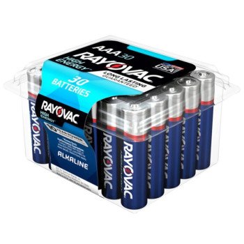 Rayovac 824-30PPTK Battery, 1.5 V Battery, 1100 mAh, AAA Battery, Alkaline, 30/PK