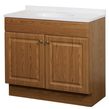 Zenna Home RBC36KK 2-Door Raised Panel Vanity with Top, Wood, Oak, Cultured Marble Sink, White Sink, 1/EA