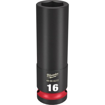 Milwaukee SHOCKWAVE Impact Duty Series 49-66-6277 Deep Impact Socket, 16 mm Socket, 1/2 in Drive, Square Drive, 6-Point