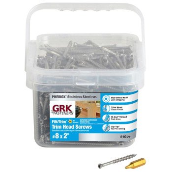 GRK Fasteners 61728 Finishing Screw, #8 Thread, 2 in L, W-Cut Thread, Trim Head, Star Drive, 305 Stainless Steel, 510 PK