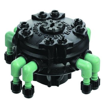 Orbit 67000 Manifold, 1/2 x 1/4 in Connection, Thread x Barb, 8 -Port, 1/4 in Tubing, Plastic, Black