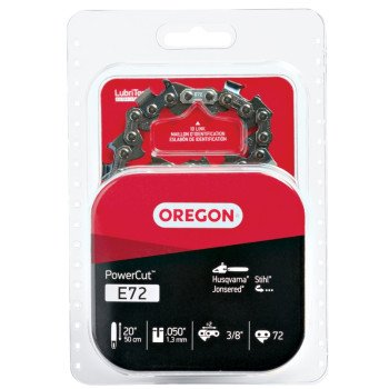 Oregon PowerCut E72 Chainsaw Chain, 20 in L Bar, 0.05 Gauge, 3/8 in TPI/Pitch, 72-Link